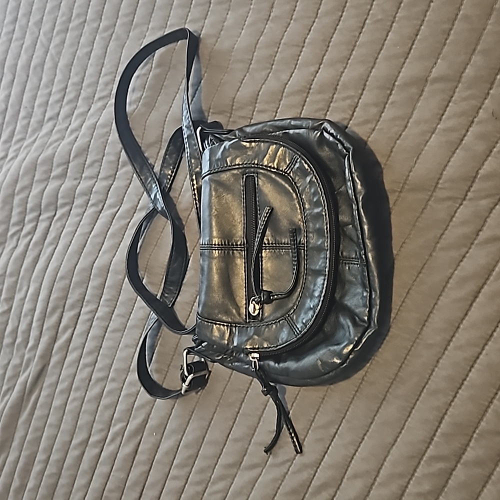 Black small cross body silver hardware